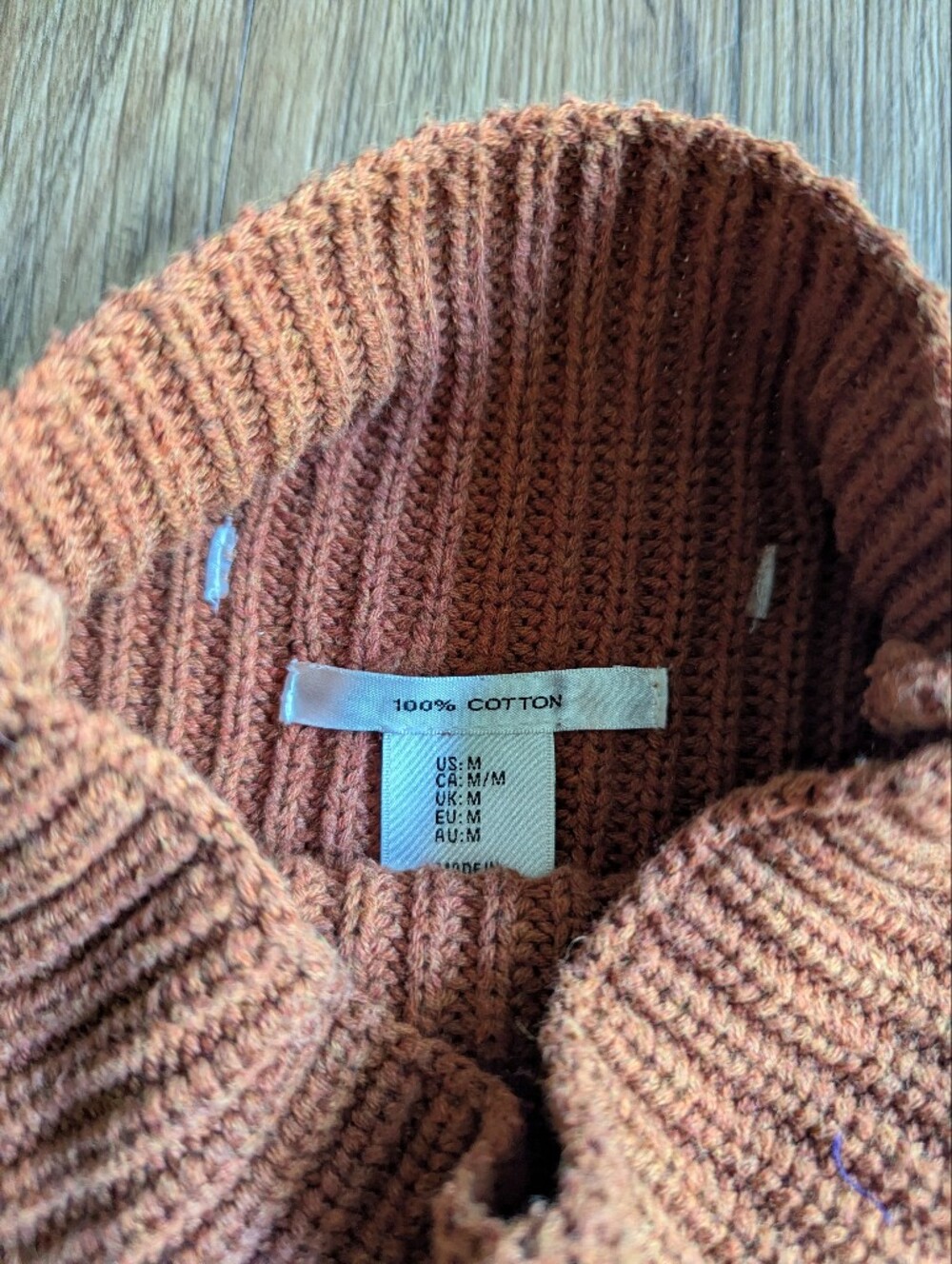 100% Cotton Cozy Ribbed Mock Neck Sweater - Rust Sz M - Picture 4 of 5